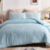Einfarbiger Bettbezug mit gestickten Linien, Himmelblau