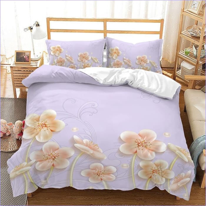 Bettbezug Hellviolett mit weißen Blumen